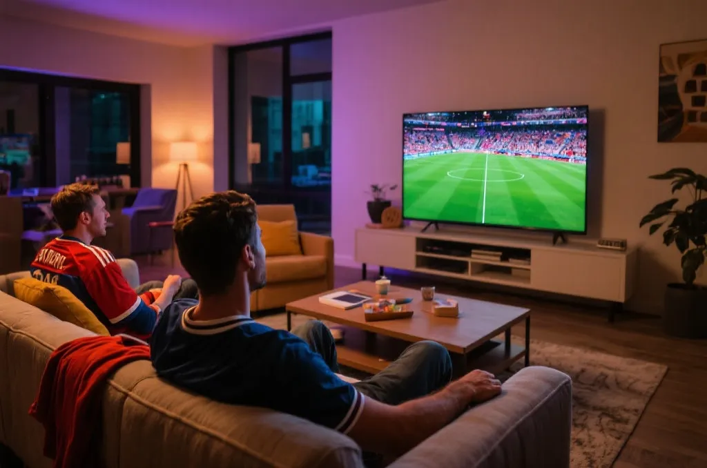 球迷在客厅观看世界杯比赛